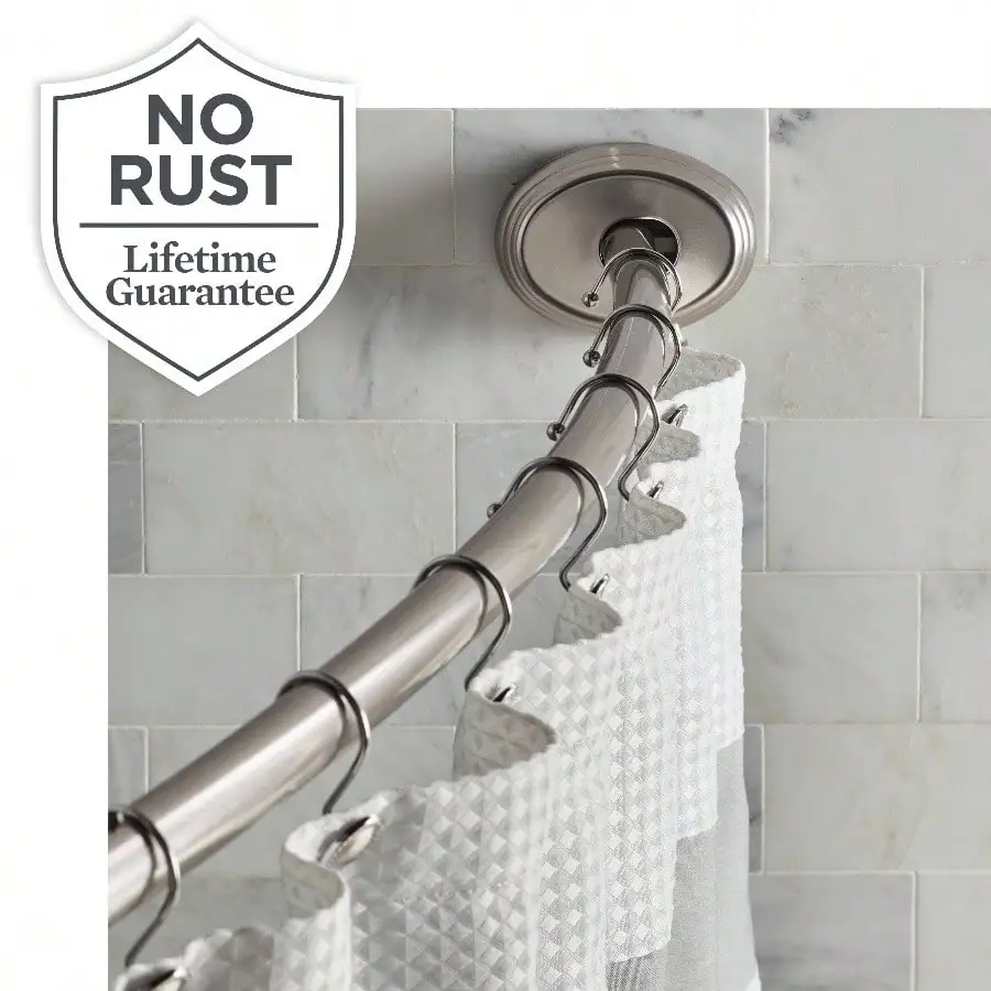 

Dual Mount Adjustable Shower Rod, 50-72 Inch Rust-Resistant Curved Tension Rod, Nickel Finish for Bathroom Decor