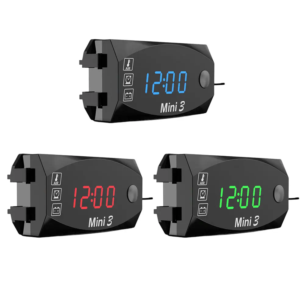 12V Motorcycle Electronic Clock Dust-proof 3 in 1 Motobike Thermometer Voltmeter Digital Display Digital Voltage Meter