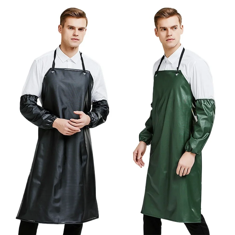 

Waterproof Oil-Proof Lengthened Thickened Apron for Kitchen Catering Household Food Factory Anti-Stain Leather Apron