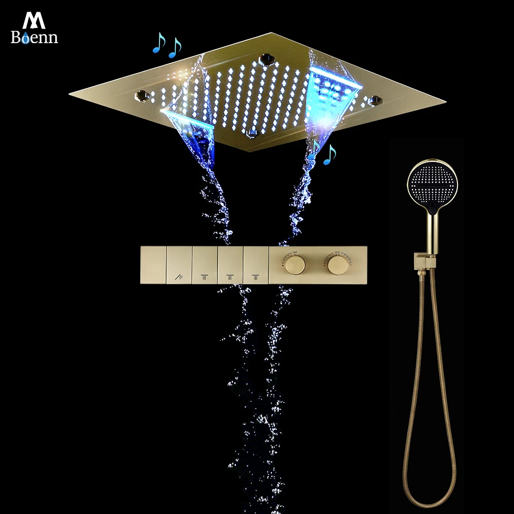 M Boenn 4 Functions Shower System Bathroom Faucets Push-button type Smart Thermostatic Divider Mixer 20 Inch Square Shower Head