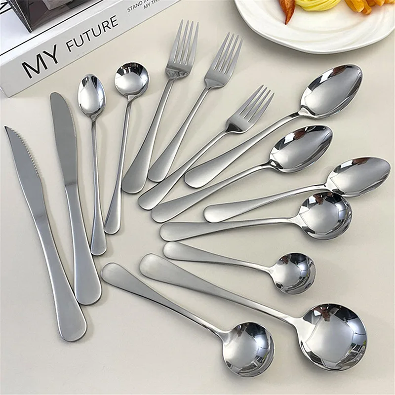 410 Stainless Steel Complete Cutlery Set Mirror Polishing Hotel Tableware Cake Coffee Tea Public Full Dinner Table Service
