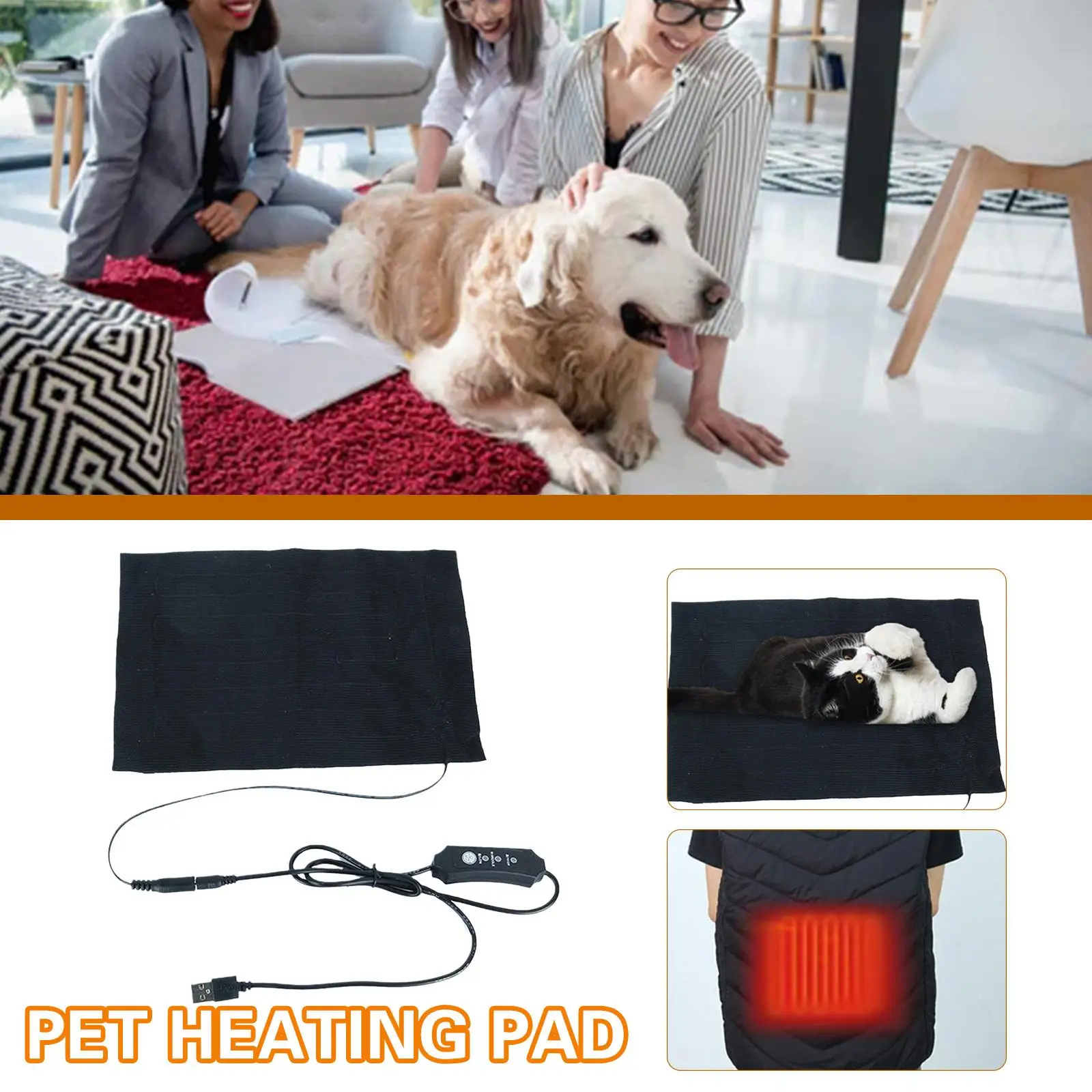 USB 3 Level Electric Heating Pad Pet Dog Cat Bed Warmer Office Chair Home Mat Warm Electric Pad Winter 2A Heater Carpet 5V I1Z3