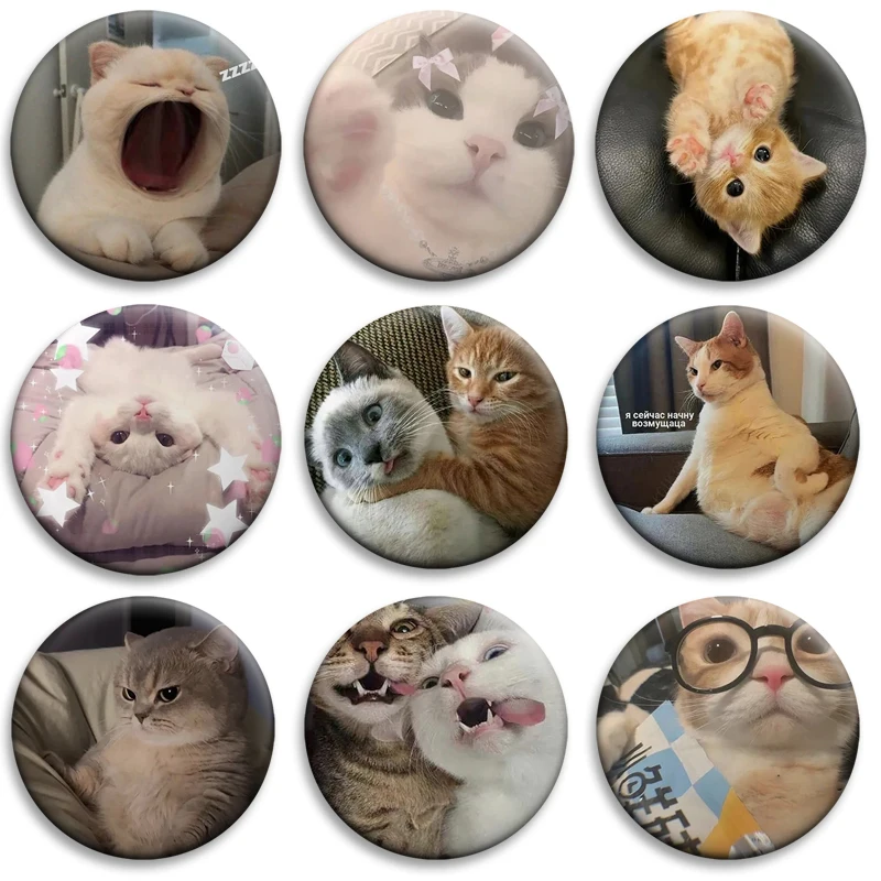 

32/58/50mm New Cat Meme Enamel Pins Cartoon Cute Brooches Lovely Sad Cat Memes Creative Badge for Bag Clothes Accessories Gifts