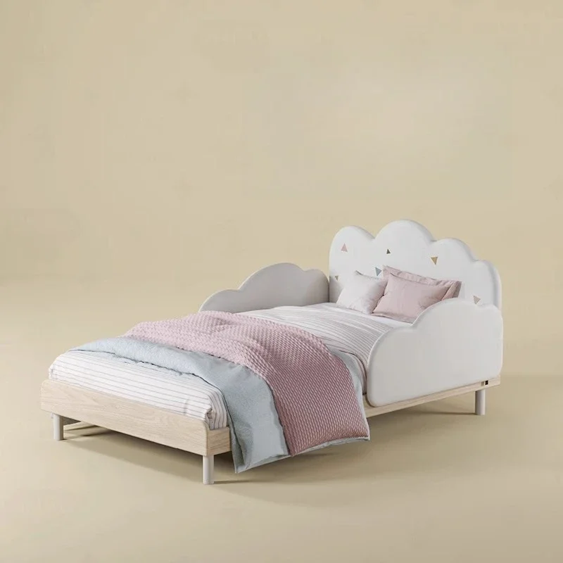 Cream wind all solid wood children's bed, girl princess bed bedroom leather art bed