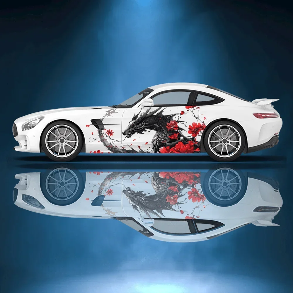 

Winged Black Pterodactyl Red Flower Car Sticker Decoration Covering Scratches Protective Car Sticker Waterproof Car Vinyl Wraps