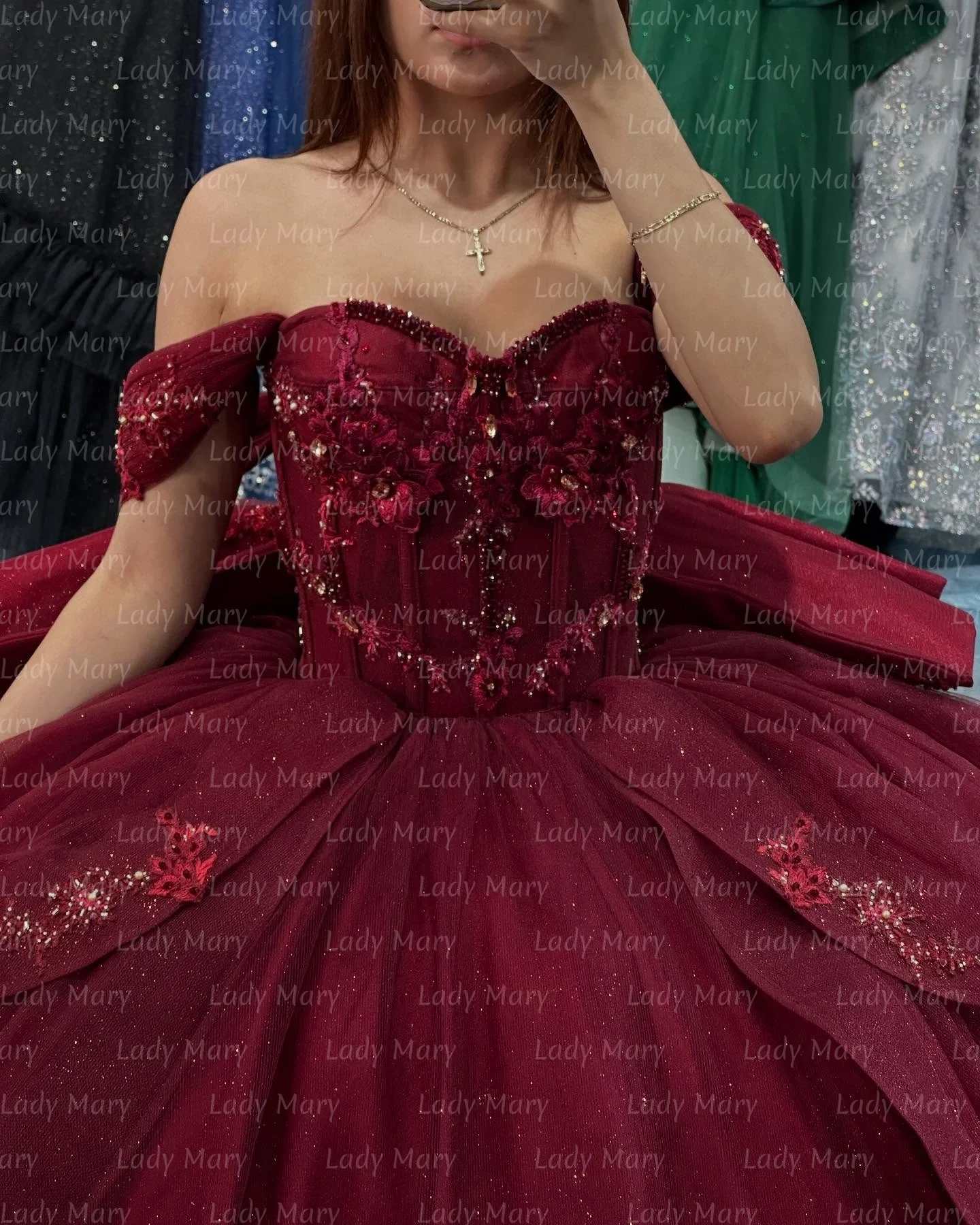 버건디 프린세스 스위트하트 볼 가운 퀸세아네라 드레스 오프숄더 레이스업 맞춤형