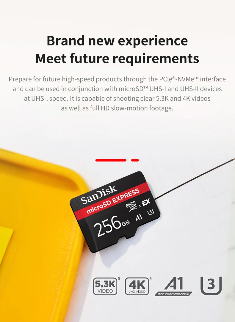 SanDisk MicroSD Express Karte 128GB 256GB A2 5.3K NVMe TF Speicherkarte für Tablet UAV Switch 2 Max 880Mb/s Micro SD Karte für Telefon – Detail 2