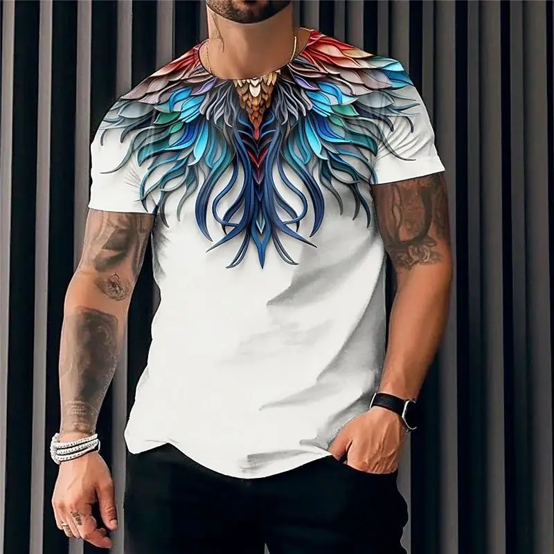 Men\'s Summer New Wings Printed T-Shirt Fashion Fun 3d Printed Simple Personality Street Trend Plus Size O Neck Short Sleeve Top