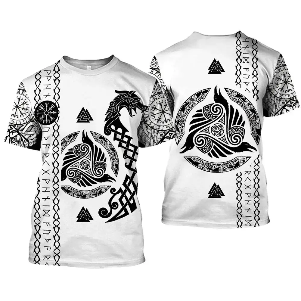 New Summer Men Street Personality Viking Pattern 3d Printed T-Shirt Fashion Trend Plus Size Loose O Neck Short Sleeve Top