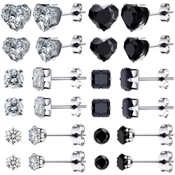 1 Pair 3mm-8mm Medical Stainless steel Crystal Zircon Ear Studs Earrings For Women/Men 4 Prong Tragus Cartilage Piercing Jewelry