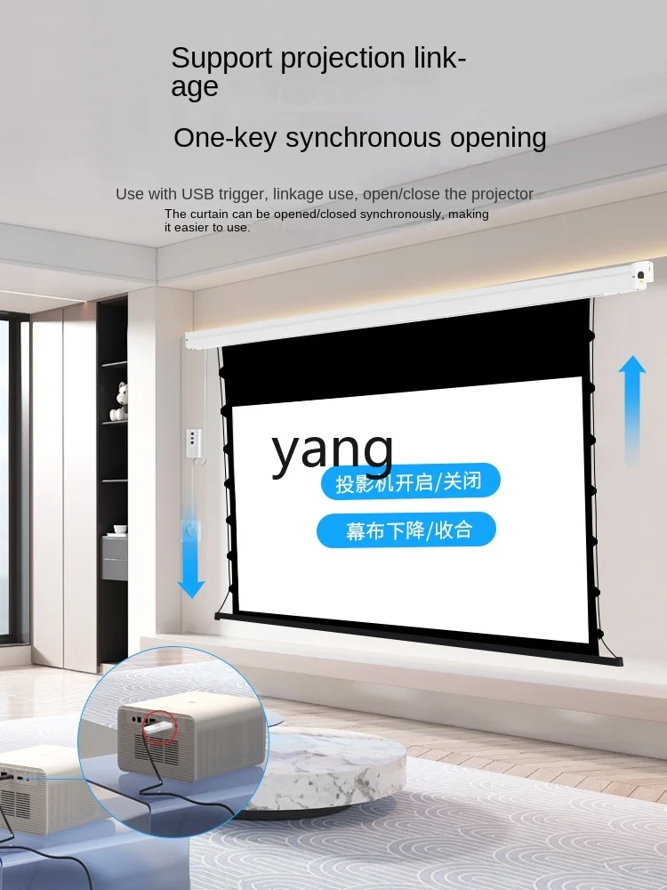 LHH Home Cable Electric Stage Curtain Living Room Bedroom Home Theater Wall Hanging Projection Screen