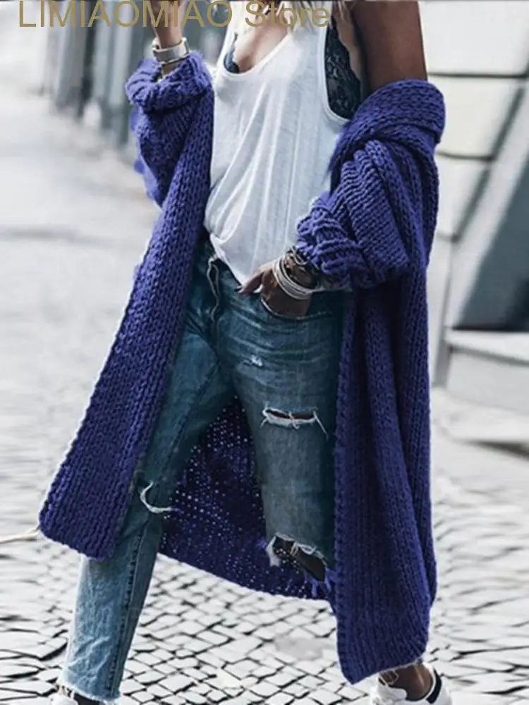 2023 New Fashion Women Sweaters Autumn/Winter Solid Polo Collar Knitted Cardigan Coat Sweater Long Cardigan Women Clothing Tops