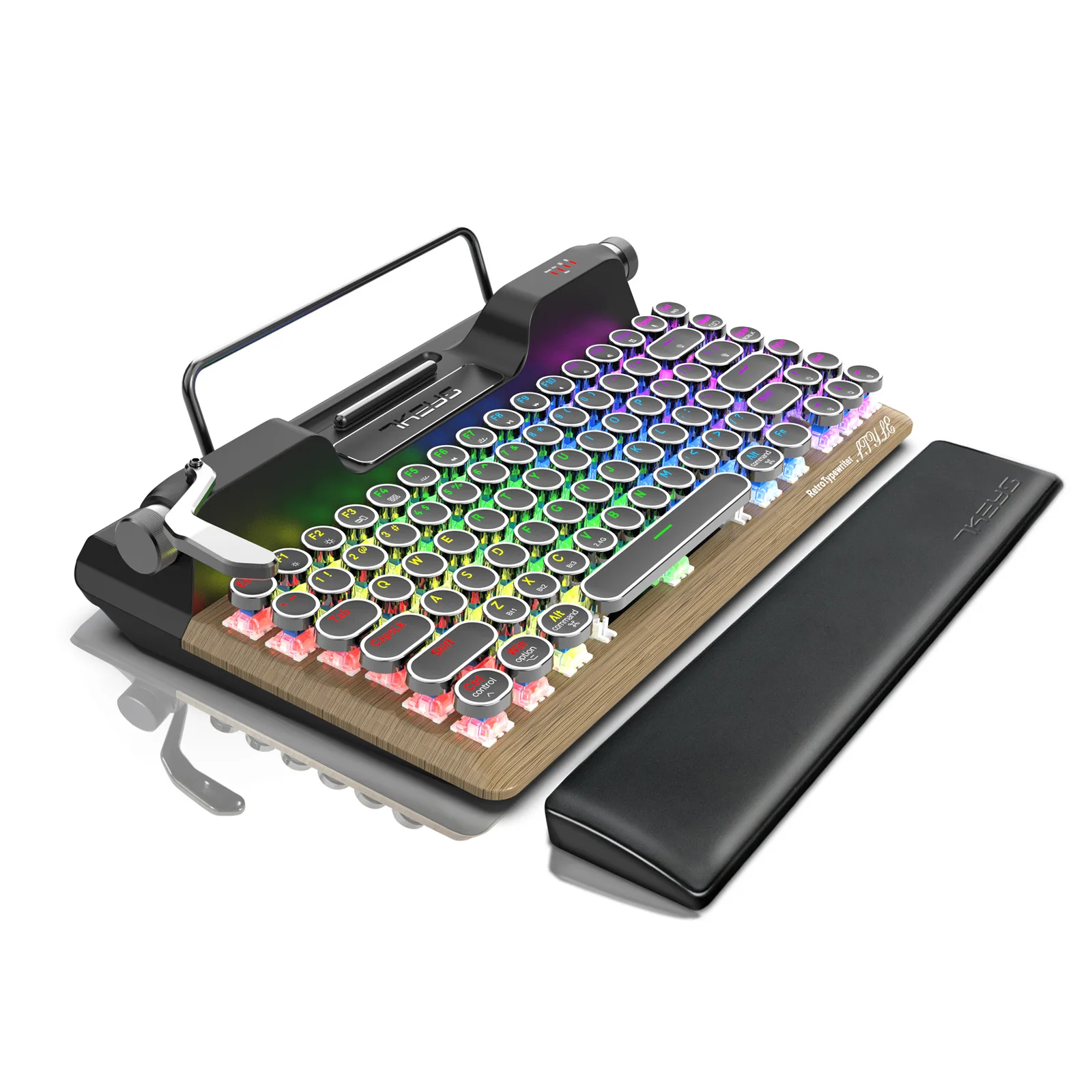 Retro typewriter bluetooth keyboard three-mode connection steampunk pluggable shaft charging round keycap mechanical keyboard