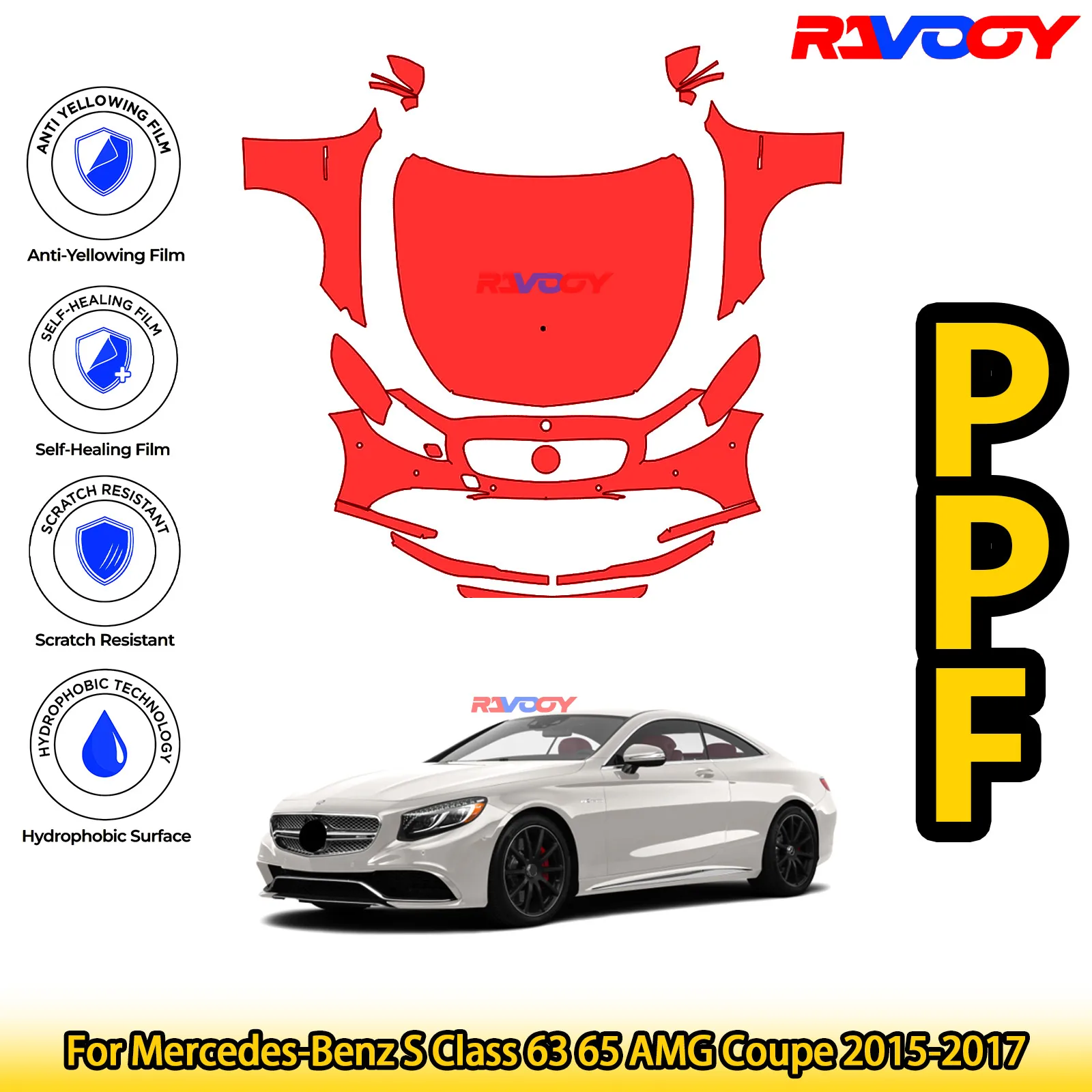 

For Mercedes-Benz S Class 63 65 AMG Coupe 2015-2017 Glossy Matte Black Precut front PPF Kit Paint Protection Film
