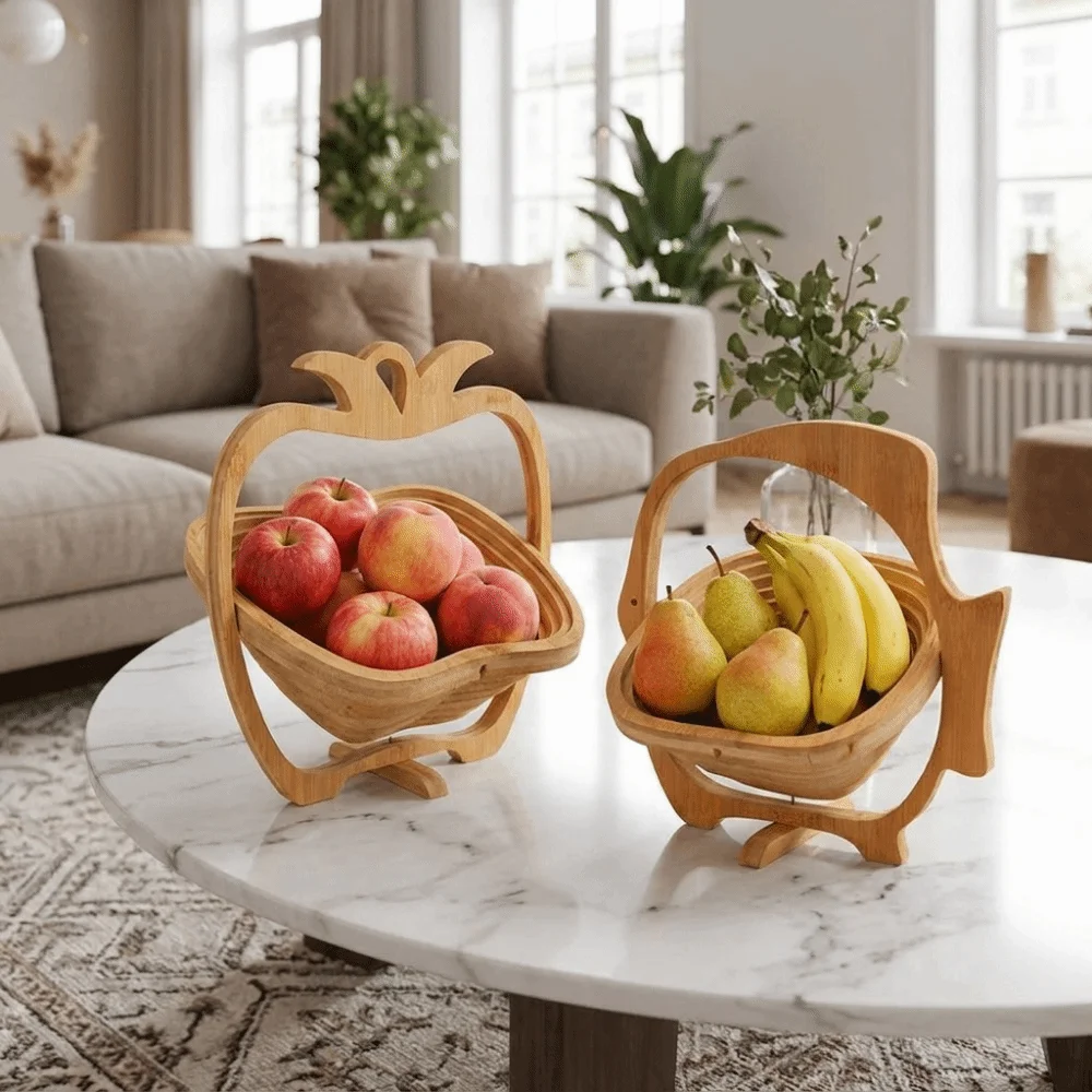 Multi-functional Folding Fruit Shaped Basket Dolphin Shape Heat Resistant Mat Bamboo Snacks Bowl Stable Base Eco-friendly