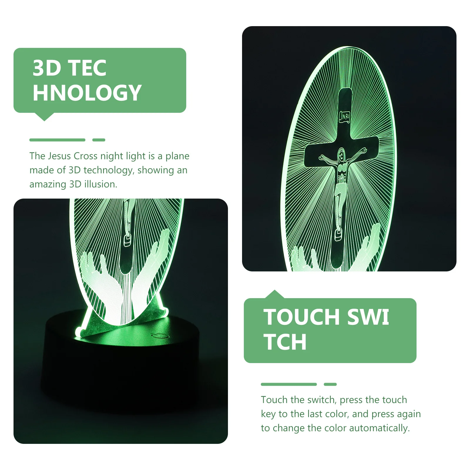 Lampka nocna 3D z motywem krzyża i Jezusa, akrylowa, zasilana przez USB, do sypialni, dekoracja domu, oświetlenie z wizualizacją 3D.