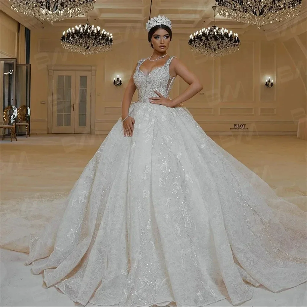 Robe de Mariée Personnalisée avec Bretelles Spaghetti, Perles, Paillettes, pour Patients, de Luxe, Éducative, 2024