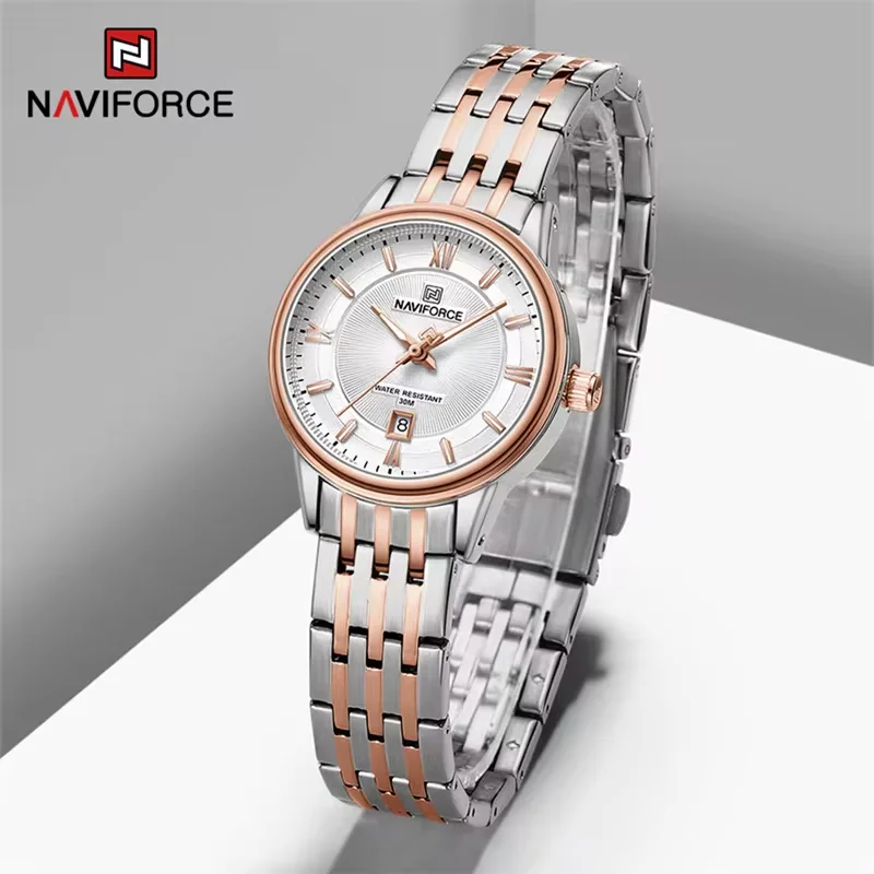 NAVIFORCE, nuevos relojes de lujo para pareja, reloj de pulsera de cuarzo luminoso resistente al agua informal, reloj con correa de acero inoxidable para hombre y mujer