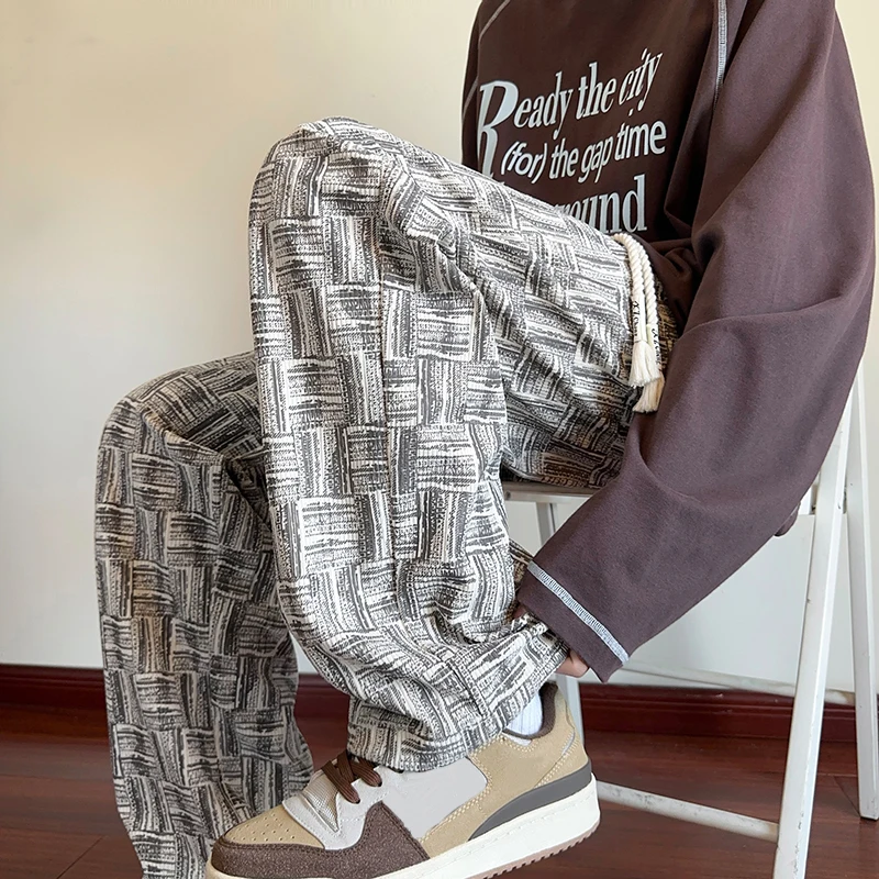 Men's Fleece Lined Casual Pants Autumn Winter Loose Straight Leg Trendy Couple Match High Street Sporty Comfortable Leisure T...