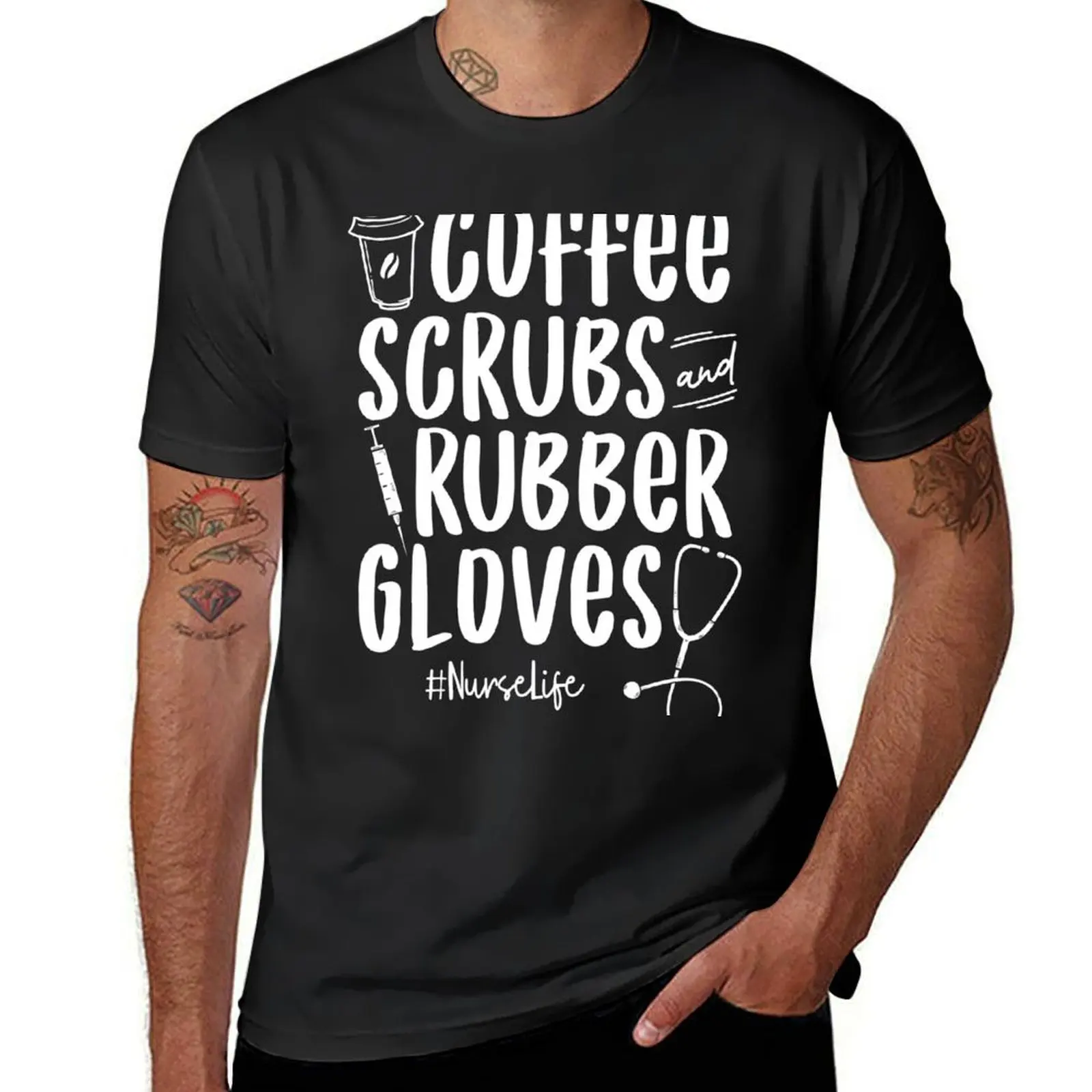 Coffee Scrubs & Rubber Gloves Hoodie Proud Funny Nurse Gift T-Shirt cute clothes oversized cute tops mens vintage t shirts