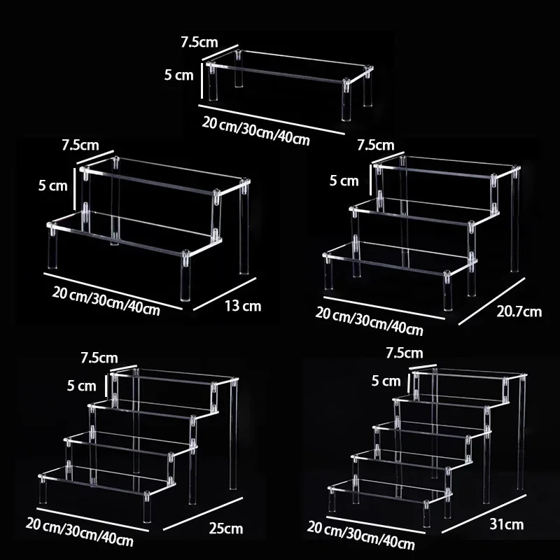 Acrylic Display Wood Riser Rack Perfume Shelf Makeup Storage and Action Figure Holder Car Model Cupcake Stand Storage Holders