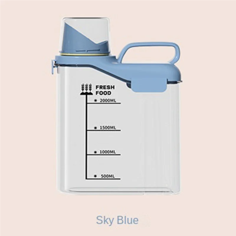 

【Rushed】Blue Transparent Kitchen Grain Storage Container With Handle, 2300Ml, Moisture-Proof And Insect-Resistant