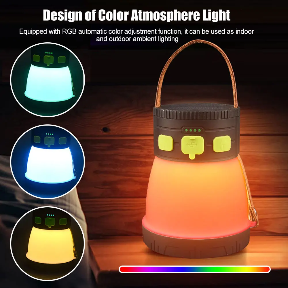 High Power LED Solar Camping Light Outdoor Foldable Waterproof Lantern Light Rechargeable Power Bank Portable Solar Flashlight