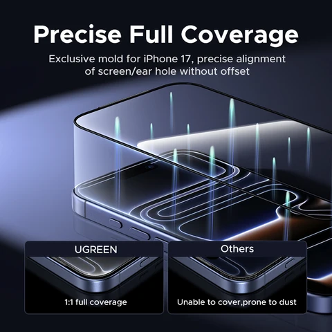 UGREEN Закаленное стекло для iPhone 17 Pro Max, 2 шт. пылезащитная пленка — изображение товара