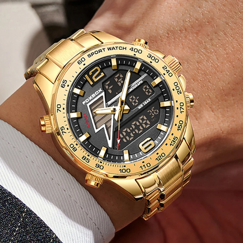 LIGE Luxury Original Big Men Sports WristWatch Quartz Steel Waterproof Dual Display Clock Watches Relogio Masculino For Men