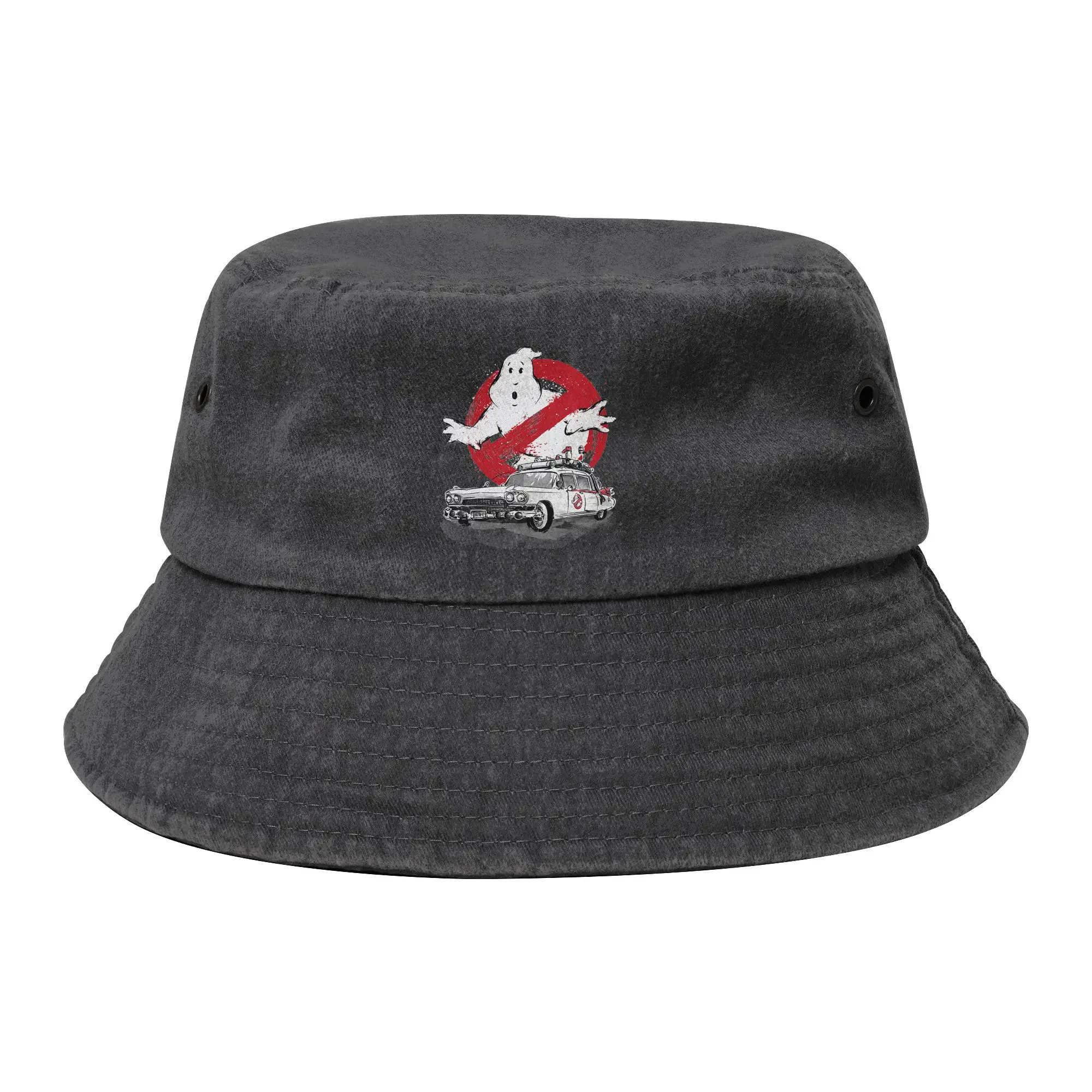 Monster Movie Bucket Hats Unisex Outdoor Ghost Busters Distressed Washed Fishing Hats Summer Bob