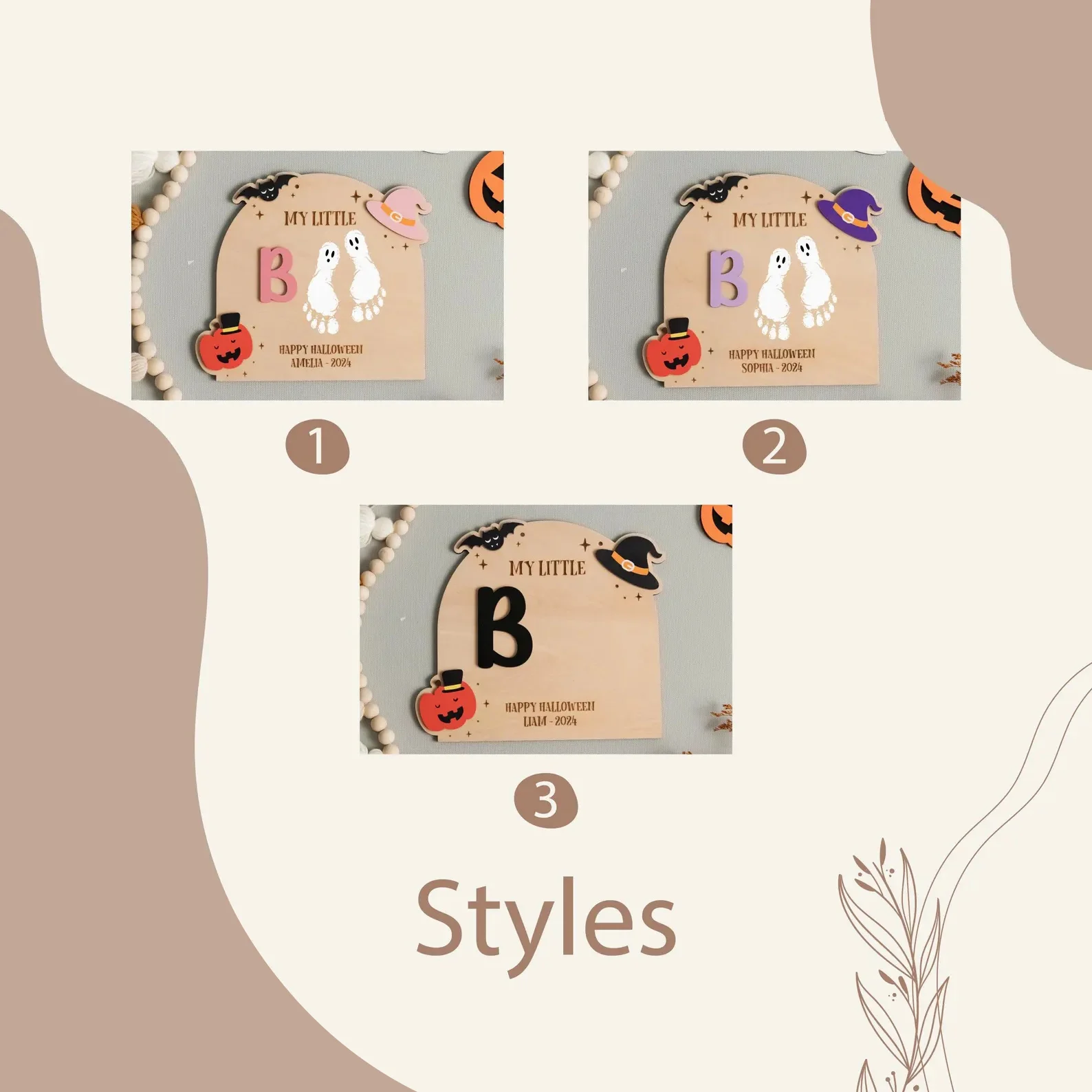 My Little Boo Baby Footprint Halloween Sign – Gepersonaliseerd houten aandenkencadeau voor eerste Halloween