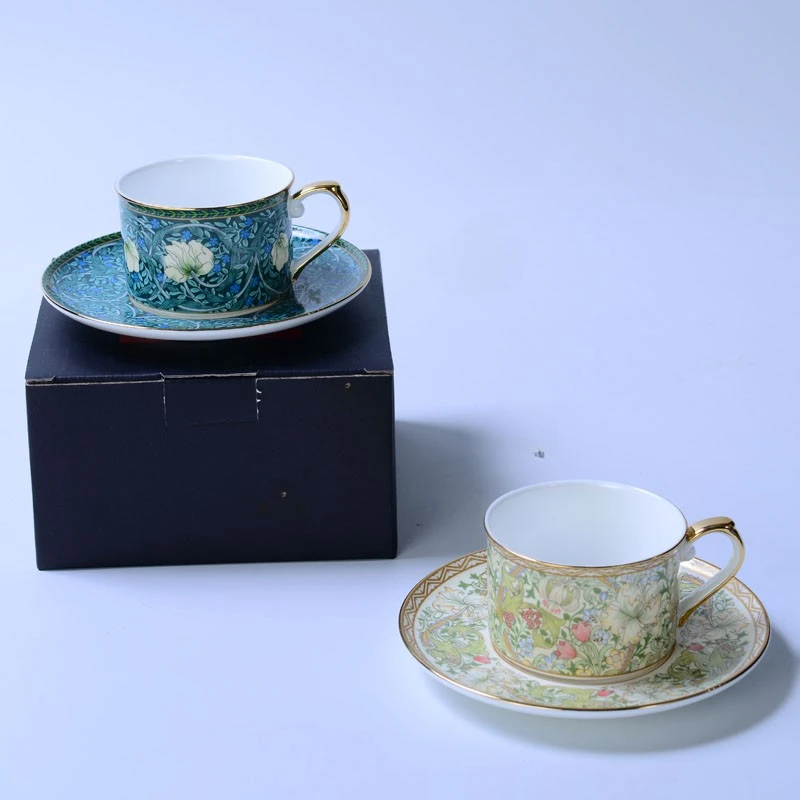 Japanese Style Bone China Coffee Cup Sunlight Museum Series Afternoon Tea Gold Outline Ceramics Black Tea Cup Saucer