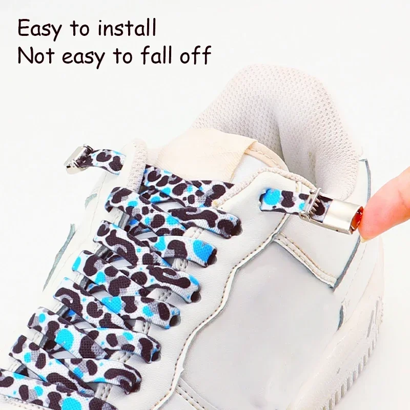 1 쌍 운동화 용 넥타이 신발 끈 없음 신축성있는 신발 끈 프레스 잠금 동물 호랑이 표범 무늬 게으른 신발 레이스 액세서리