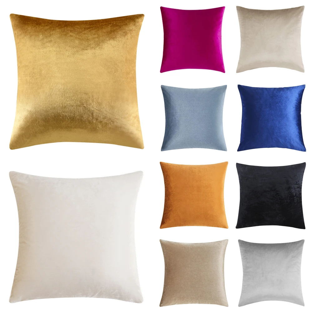 Tampas de almofada de veludo monocromáticas modernas, sofá, cama, sofá, decoração, capas luxuosas, fronha dourada, 45x45, 50x50, 1 pc