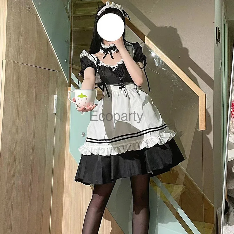 2024 Women's Maid Outfit Japanese Lolita Cosplay Cute Sexy Cafe Costume Halloween Black White Men Women Maid Dress With Apron