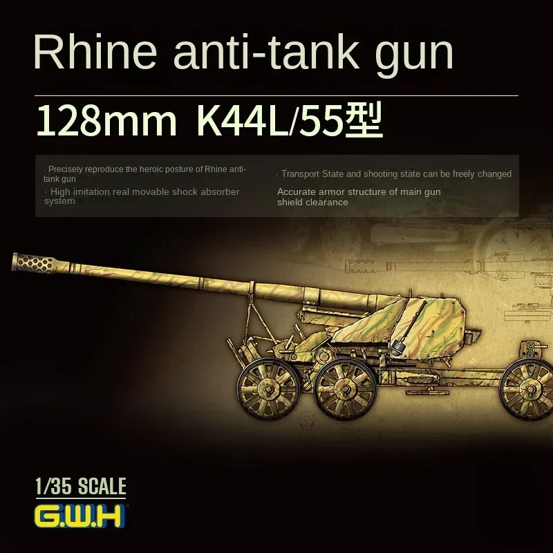 

Great Wall хобби в сборе колесница Модельный комплект в сборе L3523 de 128 мм K44L/55 Модельный комплект Рейнский антибак-пистолет Соотношение 1/35