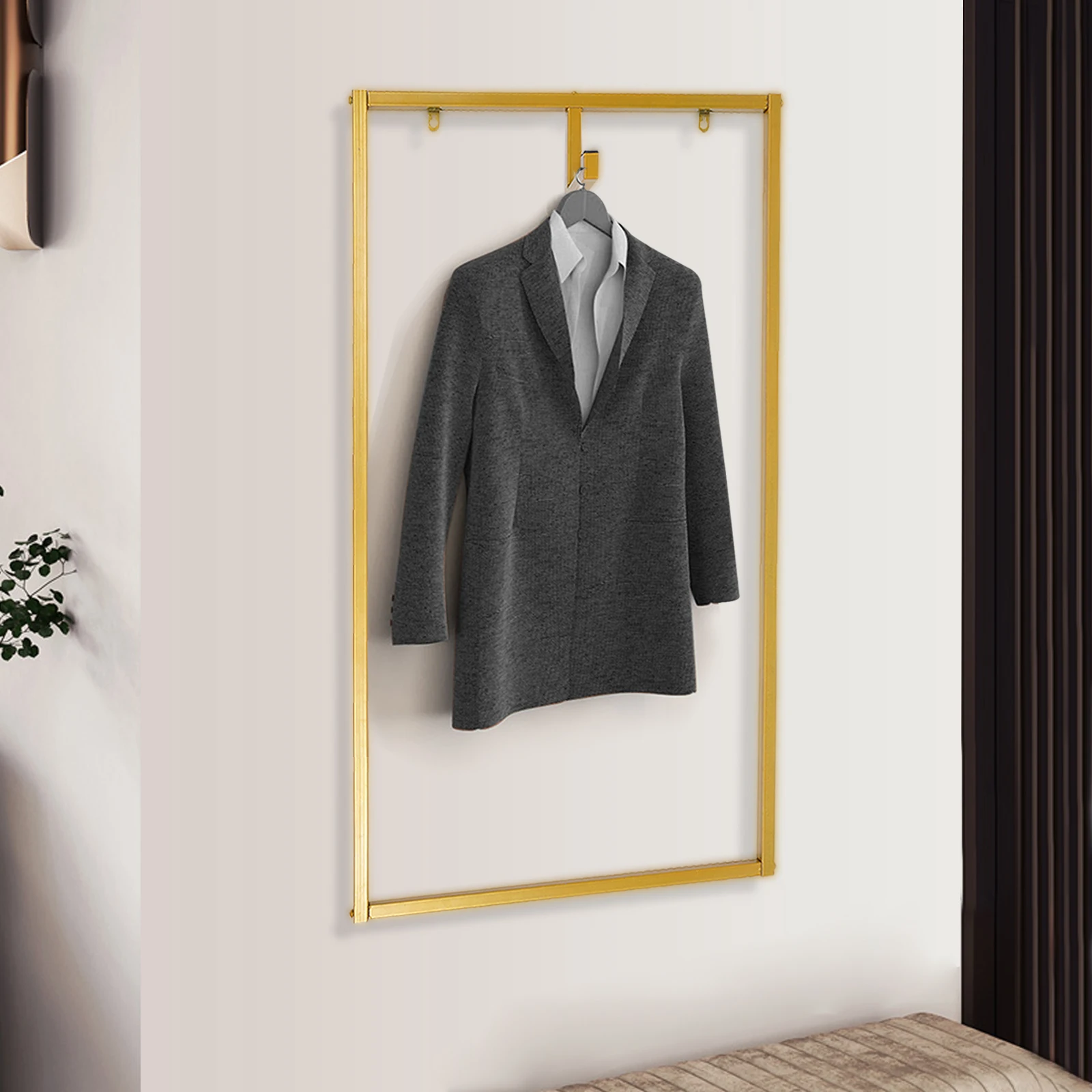 43.31x23.62 Inch Gold Pipe Clothing Metal Garment Rack Wall-Mounted Clothes Display Stand+Hook For Living Room Bathroom