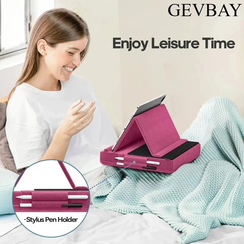 Upgraded Foldable Tablet Pillow Stand Adjustable Soft Pad Bed Lap Desk Holder With Stylus Mount For iPad