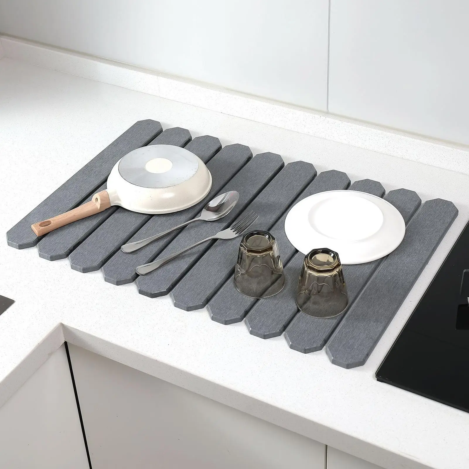 

Foldable Stone Dish Drying Mat Diatomite Tableware Pads Non-slip Reusable Dish Drainer Mat Kitchen Accessories