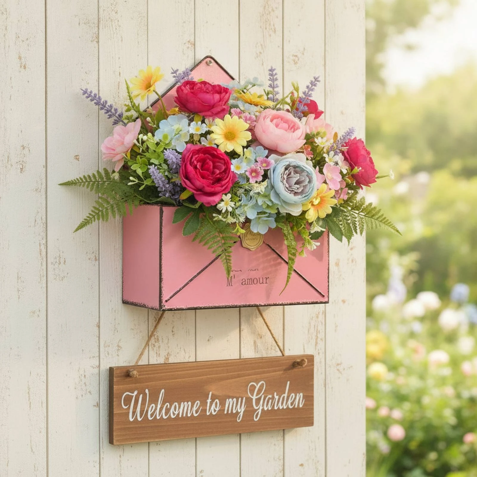 Envelope Wall Planter Farmhouse Metal Envelope Planter Weathered Space-Saving for Home Decorators, Patio, Balcony