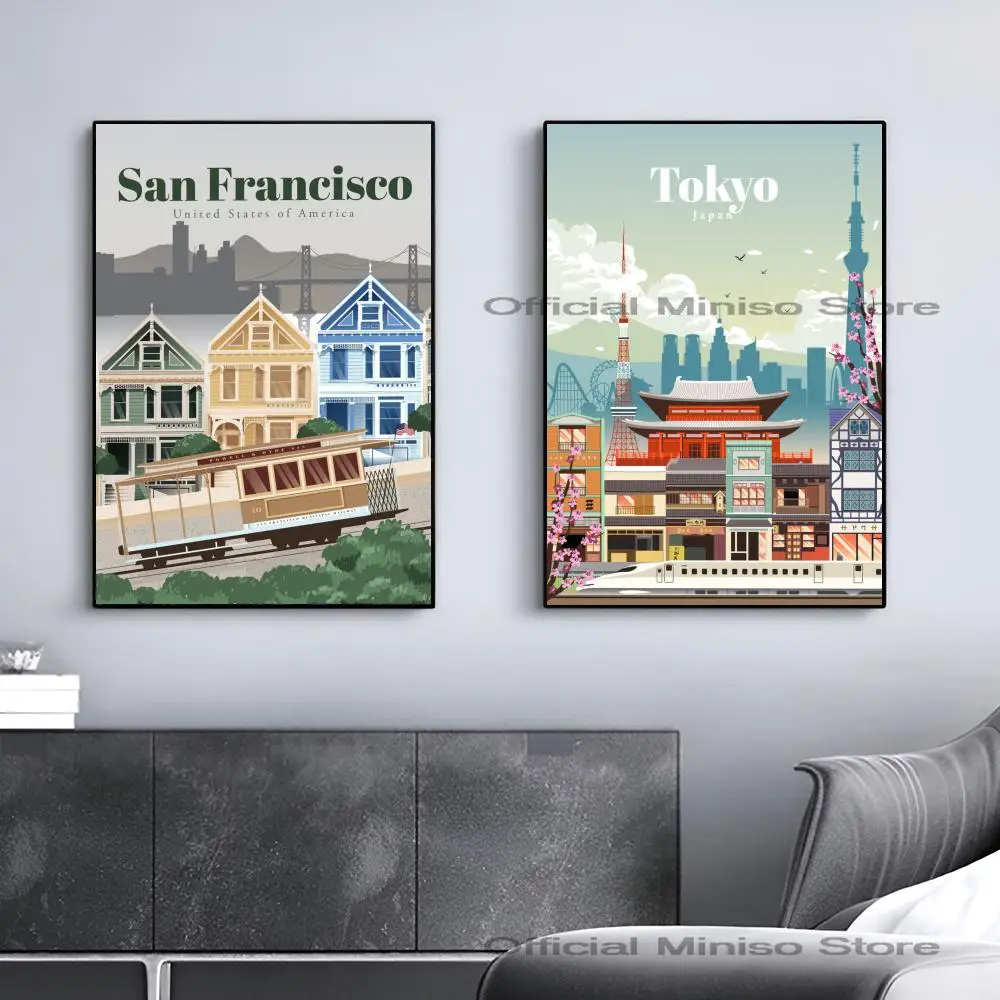 San Francisco Tokyo Istanbul Travel City Poster Self-adhesive Art Waterproof Paper Sticker Coffee House Bar Room Wall Decor