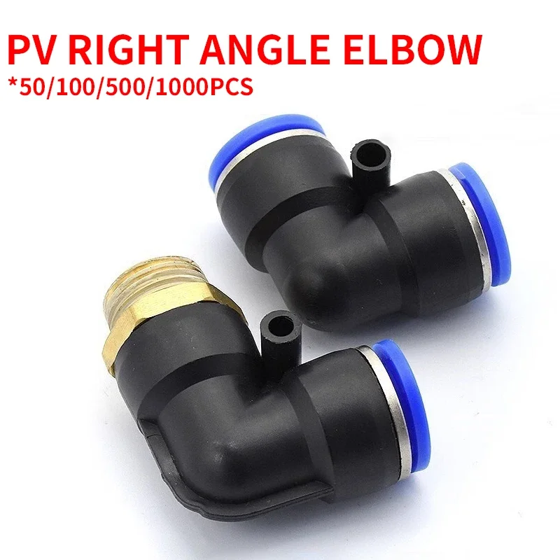 50/100/500/1000 Pcs Pneumatic Quick-Plug Connector PV-4/6/8/10/12/14/16 Right-Angle Elbow Connection Air Pressure PU Trachea