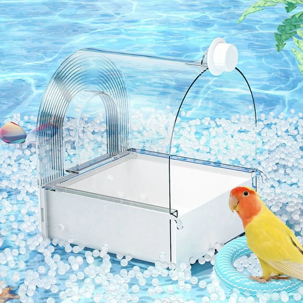 

Practical Clear Parrot Hanging Bathtub Drawer Design Splashproof Bird Bath Cage Wall Mounted Large Bird Shower Box Budgies