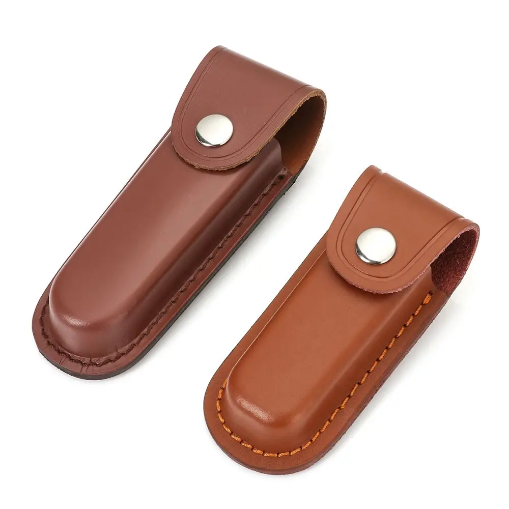 Brown Fold Knife Scabbard Tool Flashlight Belt Loop Case Holder Leather Sheath Pocket Hunt Camp Outdoor Carry Equipment