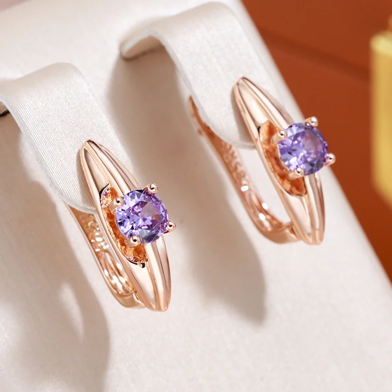 JULYDREAM Smooth Geometric 585 Gold Color Purple Zircon Drop Earrings Simple Fashion Jewelry Party Daily Trendy Accessories