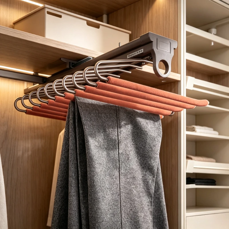 Pull Out Pants Rack Anti Slip Damping Slide Rail Telescopic Wardrobe Hanger Top Side Mount Single Double Row Closet 옷장 바지걸이