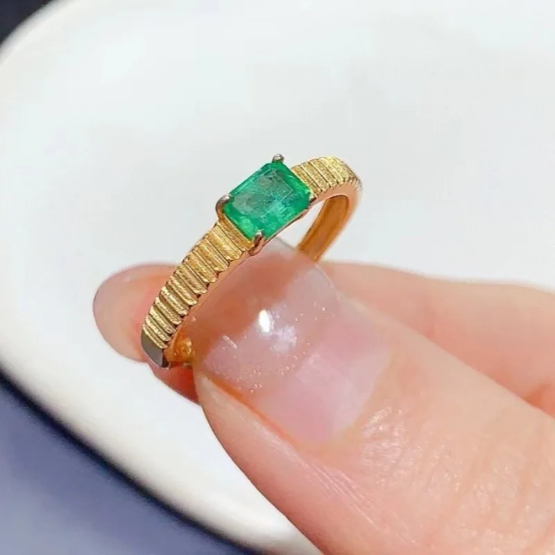 

Genuine Colombian emerald ring real 925 silver jewelry with 18K gold plating 4mm*5mm 0.5ct natural emerald silver ring