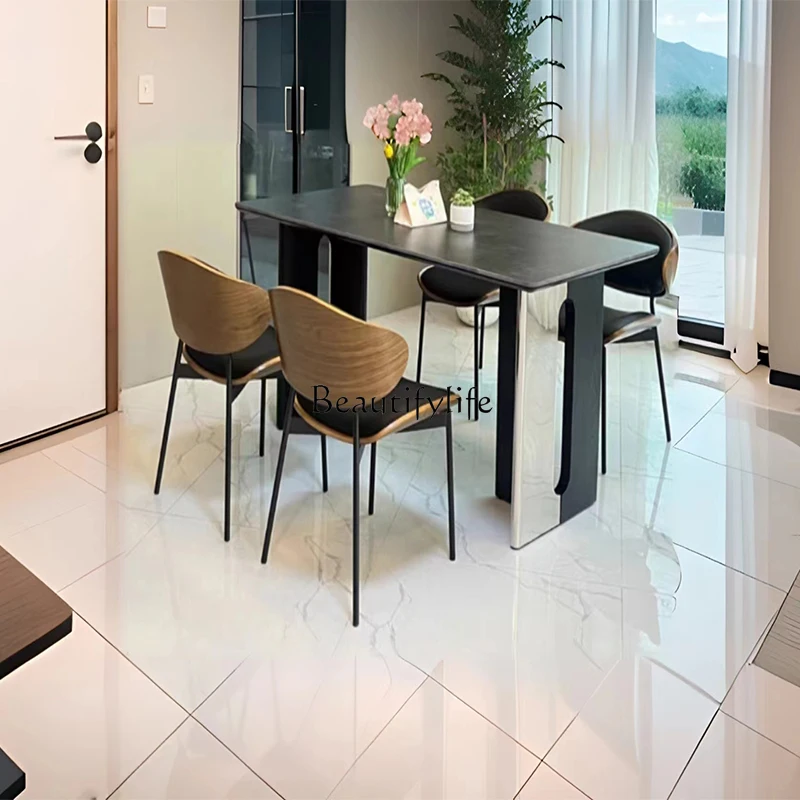 

Italian minimalist dining table retro style small apartment rectangular small apartment solid wood rock board dining table