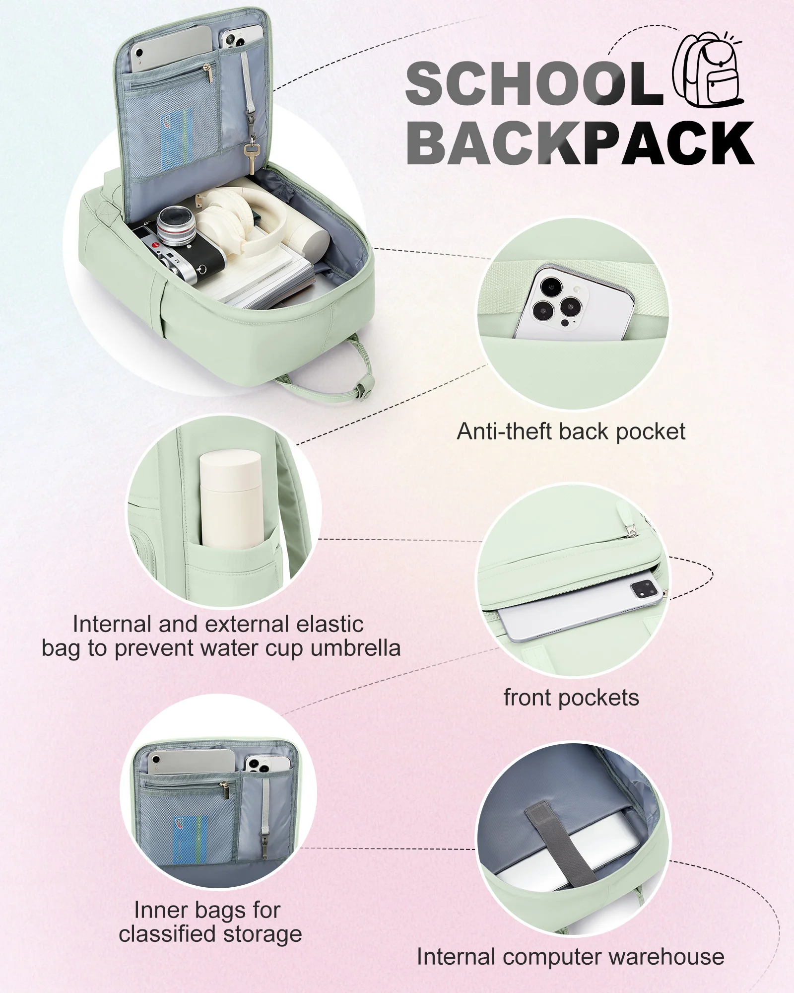 Travel backpack, ladies large capacity short-distance travel bag, college students computer backpack, duffel bag, multi-color