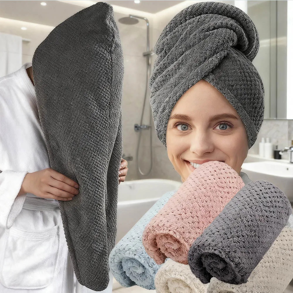 3pcs Women Quick Dry Towels Microfiber  Dry Hair Hat Bonnet Turban, Super Absorbent Bathroom Shower Cap